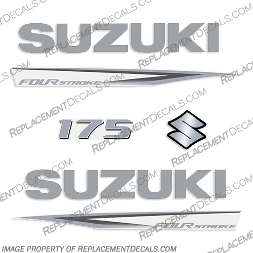 Suzuki 175hp Fourstroke Outboard Decal Kit - New 2019 and Up suzuki, 175, 175hp, 2019, 2020, 2021, 2022, 2023, 2024, 2025, 2026, new, style, decal, decals, set, kit, stickers, outboard, engine, motor, fourstroke, silver