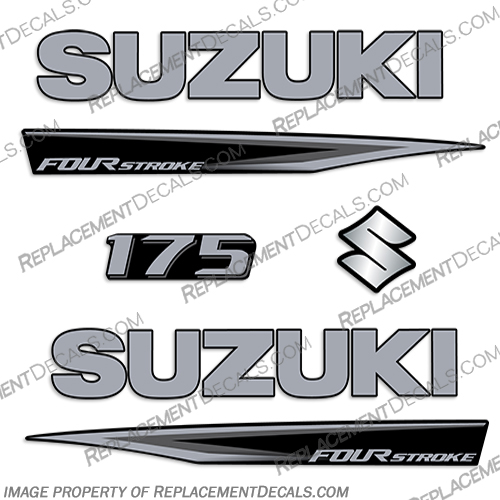 Suzuki 175 Fourstroke New 2019 and Up for Black Cowl suzuki, 175, 175hp, 2017, 2018, 2019, 2020, new, style, decal, decals, set, kit, stickers, outboard, engine, motor, fourstroke, silver, black, "175"