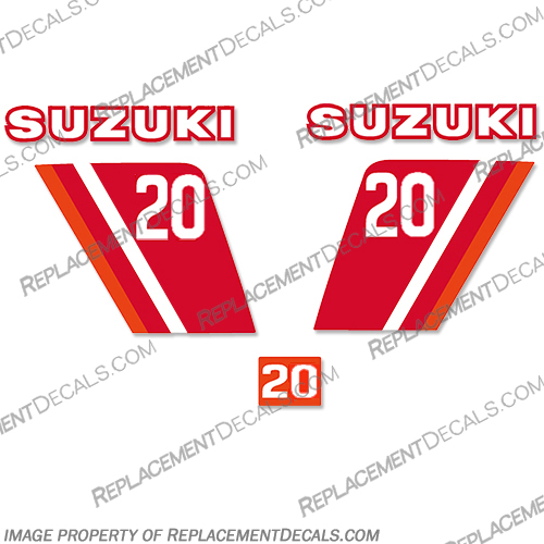 Suzuki 20hp Decal Kit 1980  suzuki, 20, hp, 20hp, decal, kit, 1979, 1980, 1981, stickers, logos, decals, vintage, motorcycle, motor, cycle, fuel, tank, engine