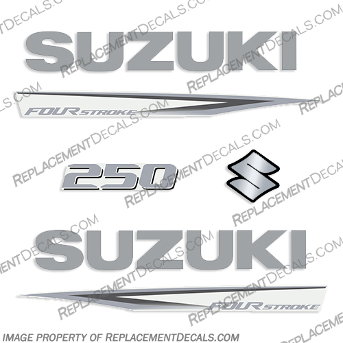 Suzuki 250hp Fourstroke Outboard Decal Kit - New 2019 and Up suzuki, 250, 250hp, 2019, 2020, 2021, 2022, 2023, 2024, 2025, 2026, new, style, decal, decals, set, kit, stickers, outboard, engine, motor, fourstroke, silver