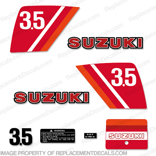 Suzuki 3.5 hp Decal Kit - 1980s 80, 1980. 3, 3 and a half, 3.5 horsepower, 3.5hp, suzuki 3.5, 81, 82, 83, 80, 1980, 1981, 1982, 1983, INCR10Aug2021