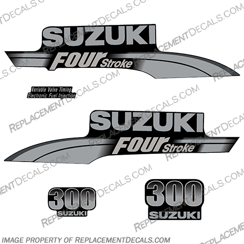 Suzuki 300hp DF300 FourStroke Decal Kit - Custom Silver and Light Grey suzuki, df300, df, 300, 300hp, custom, blue, outboard, engine, motor, decal, sticker, kit, set, Custom, Silver, light, grey,