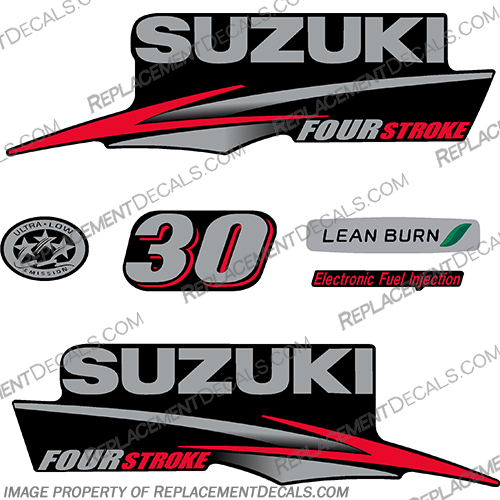 Suzuki 30hp DF30 Four Stroke Decal Kit 2010 +  suzuki, df, 30, 30hp, 2010, 2012, 2013, 2014, fourstroke, four, stroke, decals, boat, engine, motor, 