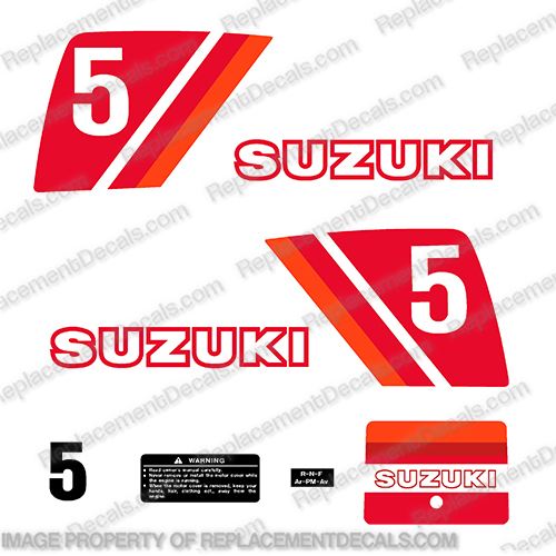 Suzuki 5 hp Decal Kit - 1980s  80, 1980. 5, 5 horsepower, 5hp, suzuki 5, 81, 82, 83, 80, 1980, 1981, 1982, 1983, INCR10Aug2021