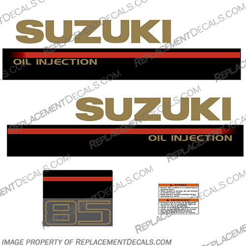Suzuki 85hp Oil Injection Outboard Engine Decal Kit - 1995 - 1997 suzuki, 85hp, 85, hp, oil, injected ,outboard, engine, decal, kit, stickers, decals, boat, motor, 1995, 1996, 1997, 95, 96, 97, 
