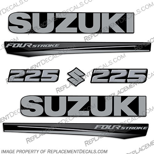 Suzuki 225 Fourstroke New 2017 and Up - Black Cowl suzuki, 225hp, 2017, 2018, 2019, 2020, 2021, 2022, new, style, decal, decals, set, kit, stickers, outboard, engine, motor, fourstroke, silver, black, cowl, 200,