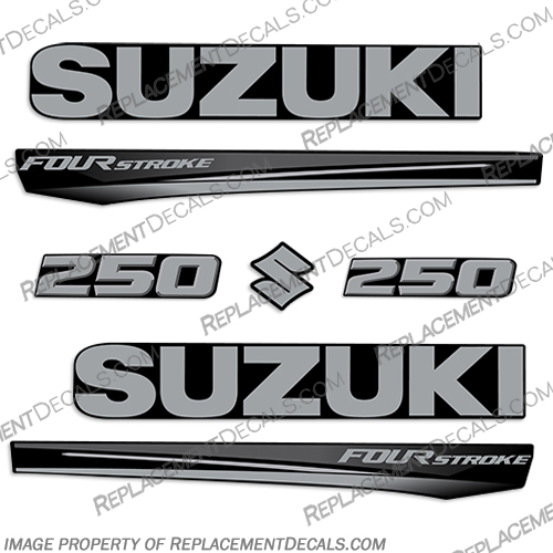 Suzuki 250 Fourstroke New 2017 and Up - Black Cowl  suzuki, 150, 250hp, 2017, 2018, 2019, 2020, 2021, 2022, new, style, decal, decals, set, kit, stickers, outboard, engine, motor, fourstroke, silver, black, cowl, 200,