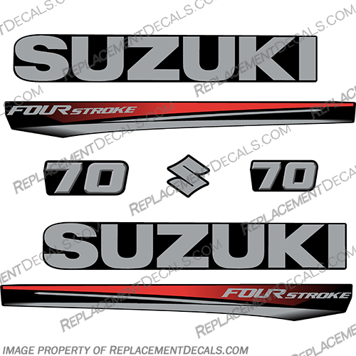 Suzuki 70 Fourstroke New 2017 and Up - Red Cowl suzuki, 50, 50hp, 60hp, 60,70, 70hp, 2017, 2018, 2019, 2020, 2021, 2022, Black, Black Cowl, red, red cowl, new, style, decal, decals, set, kit, stickers, outboard, engine, motor, fourstroke, silver