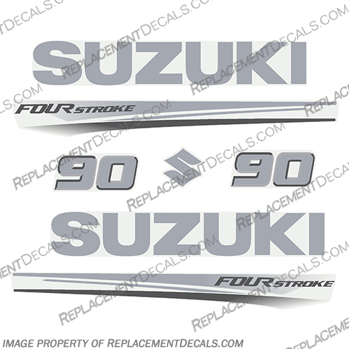 Suzuki 90 Fourstroke New 2017 and Up suzuki, 90, 90hp, 2017, 2018, 2019, 2020, 2021, 2022, new, style, decal, decals, set, kit, stickers, outboard, engine, motor, fourstroke, silver
