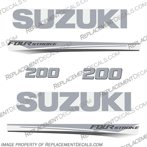Suzuki 200 Fourstroke New 2017 and Up  suzuki, 200, 200hp, 2017, 2018, 2019, 2020, new, style, decal, decals, set, kit, stickers, outboard, engine, motor,