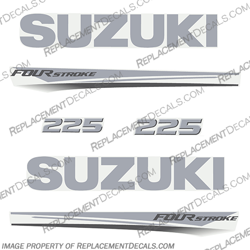 Suzuki 225 Fourstroke New 2017 and Up - White Cowl suzuki, 225hp, 2017, 2018, 2019, 2020, 2021, 2022, new, style, decal, decals, four, stroke, set, kit, stickers, outboard, engine, motor, fourstroke, silver, black, white, cowl, 200,