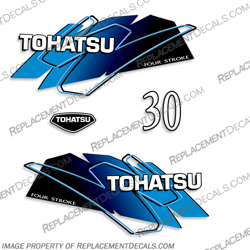 Tohatsu 30hp Decal Kit - Blue Tohatsu, 30, 30hp, hp, horsepower, horse, power, thirty, Decal, Decals, Kit, Blue,