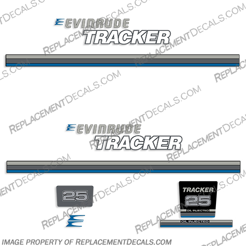 Evinrude 1993 Tracker 25hp Decal Kit - Blue Evinrude, 1993, Tracker, 25, 25hp, hp, horsepower, horse, power, decal, decals, kit, Blue
