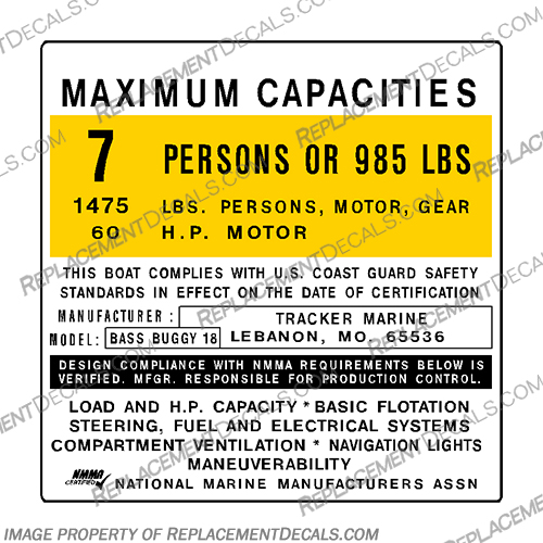 Tracker Marine Boats Bass Buggy 18 Boat Capacity Decal - 7 Person Tracker, Marine, Boats, Boat, Bass, Buggy, 18, Capacity, Decal, 7, person, people,