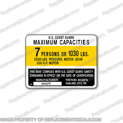 Triton 240 LTS Boat Capacity Decal - 7 person  INCR10Aug2021
