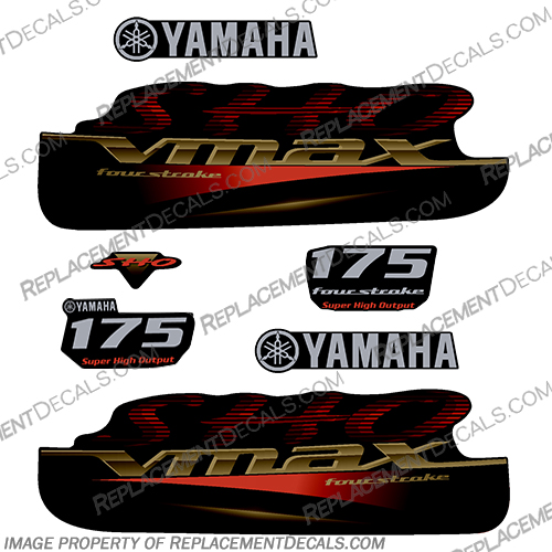 Yamaha 175hp VMAX SHO Fourstroke Decals - Red / Gold / Silver  v max, v-max, four stroke, four-stroke, 175, hp, red, gold, outboard, motor, engine, decal, sticker, kit, sho, vmax