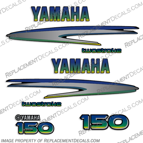 Yamaha 150hp 2-Stroke Decals - Custom Mahi!  [clone] fourstroke, 2 stroke, 2-stroke, two-stroke, two, two stroke, 150, 150hp, yamaha, custom, mahi, colors, set, stickers, decals, decal, boat, outboard, yellow, blue, green,