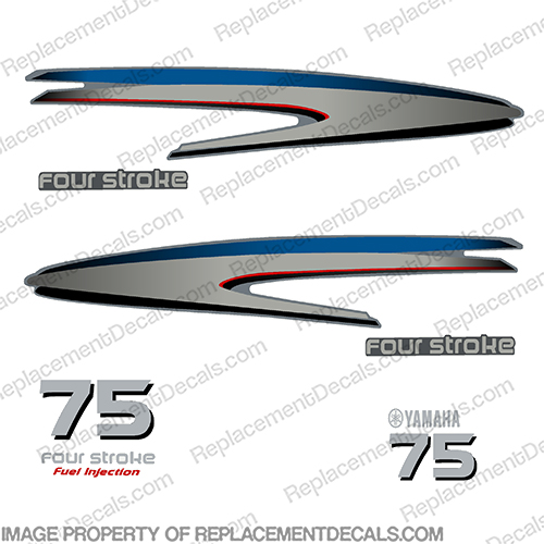 Yamaha 75hp 4-Stroke Decal Kit - 2002 - 2006+ (Partial)  outboard, engine, gas, fuel, tank, decal, sticker, replacement, new, yamaha, 75, 75 hp, 4 stroke, 4stroke, fourstroke, four stroke, four-stroke, f75, f 75, decals, F75TLR, INCR10Aug2021