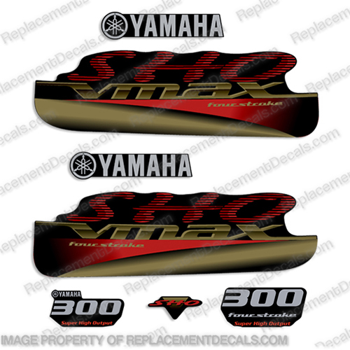 Yamaha 300hp VMAX SHO Fourstroke Decals - Red / Gold / Silver v max, v-max, four stroke, four-stroke, 300, hp, red, gold, outboard, motor, engine, decal, sticker, kit, sho, vmax