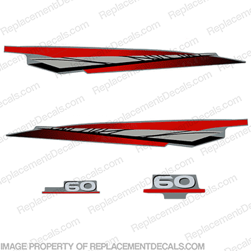 Yamaha 60hp 2-Stroke Decal Kit - 1997 - 2001 (Red/Silver) (Partial Kit) 60, two stroke, two-stroke, twostroke, 2 stroke, 2stroke, 97, 98, 99, 2000, INCR10Aug2021