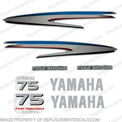 Yamaha 75hp 4-Stroke Jet Drive Decal Kit - Partial outboard, engine, gas, fuel, tank, decal, sticker, replacement, new, 75, 75hp, decals, INCR10Aug2021