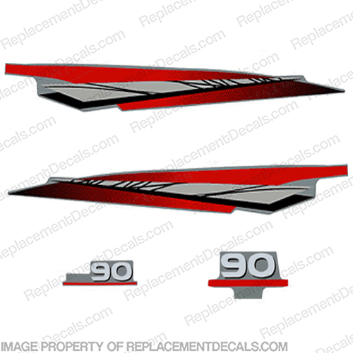 Yamaha 90hp 2-Stroke Decal Kit - 1997 - 2001 (Red/Silver) (Partial Kit) 90, two stroke, two-stroke, twostroke, 2 stroke, 2stroke, 97, 98, 99, 2000, INCR10Aug2021