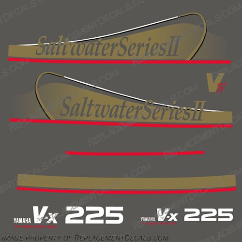 Yamaha 225hp (VX225) Saltwater Series II Decals (Partial Kit) GOLD 225, 225 hp, vx, vx 225, 2, two, v76, v, 76, vx225, yamaha, gold, salt, water, saltwater, series, 